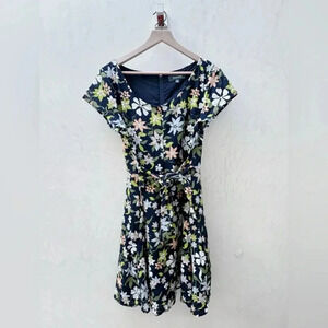 ModCloth || Blue Brunch Floral Dress Front Tie XL